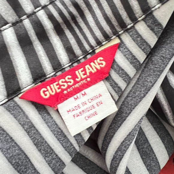 Guess Black and White Zebra Button Down Shirt with Rhinestone Buttons - Picture 7 of 7